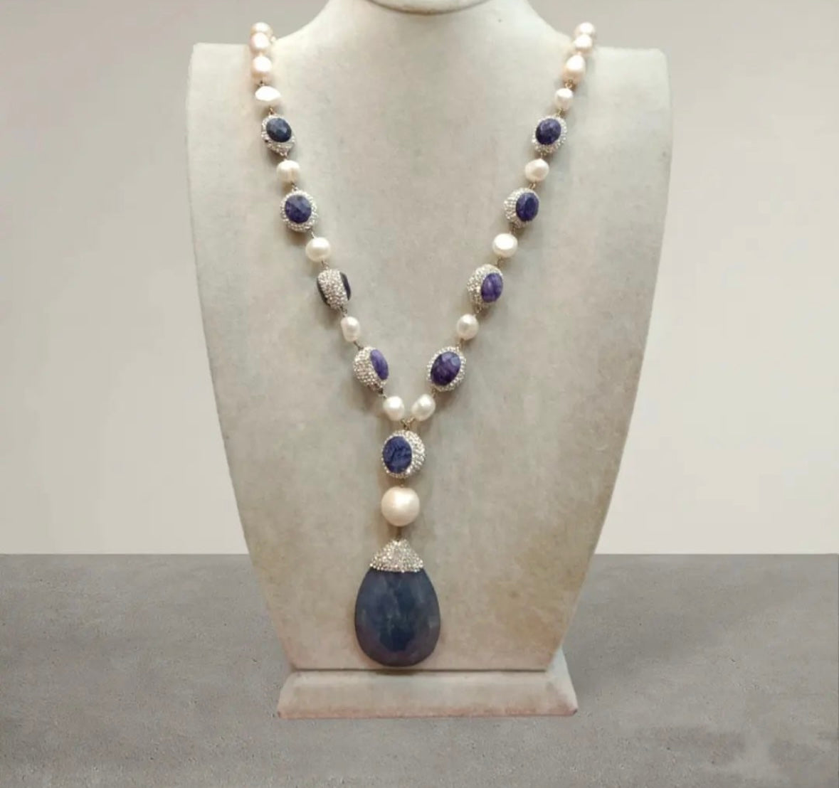 Purple Crystal and Pearl Necklace