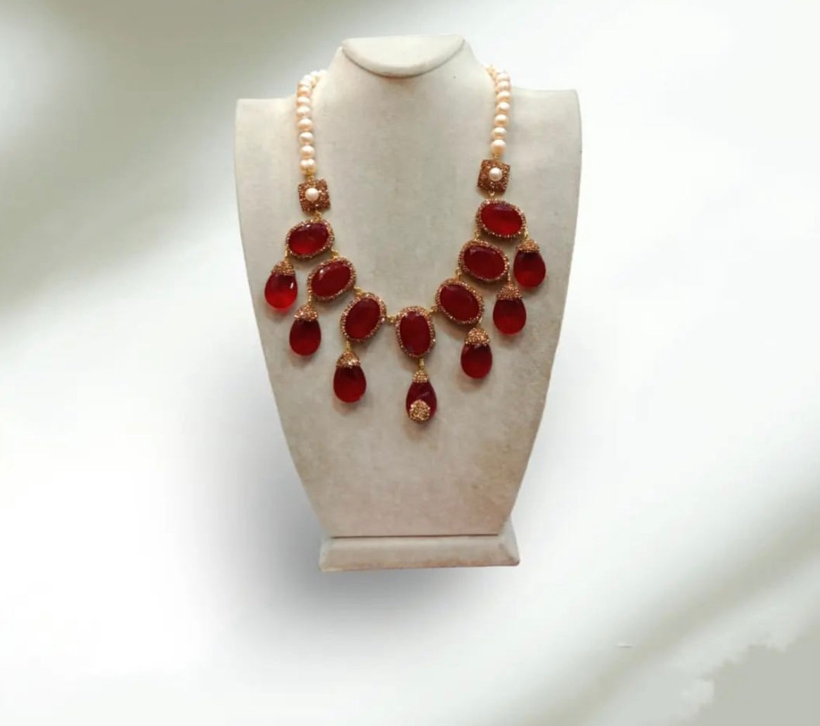 Red Onyx Pearl Necklace