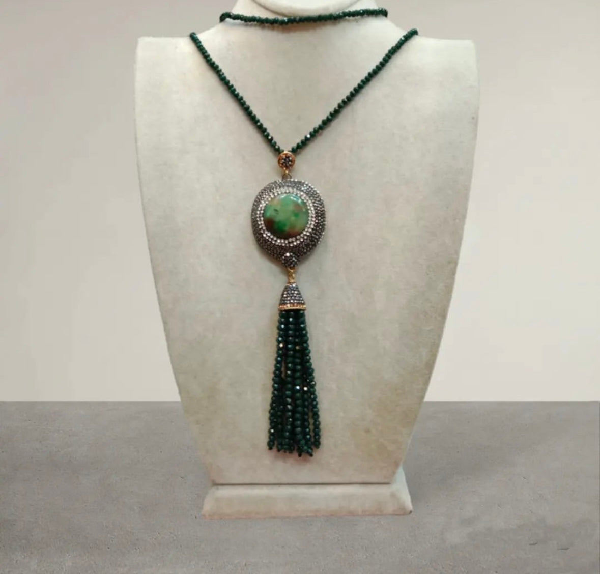 Green Crystal Tassel Necklace